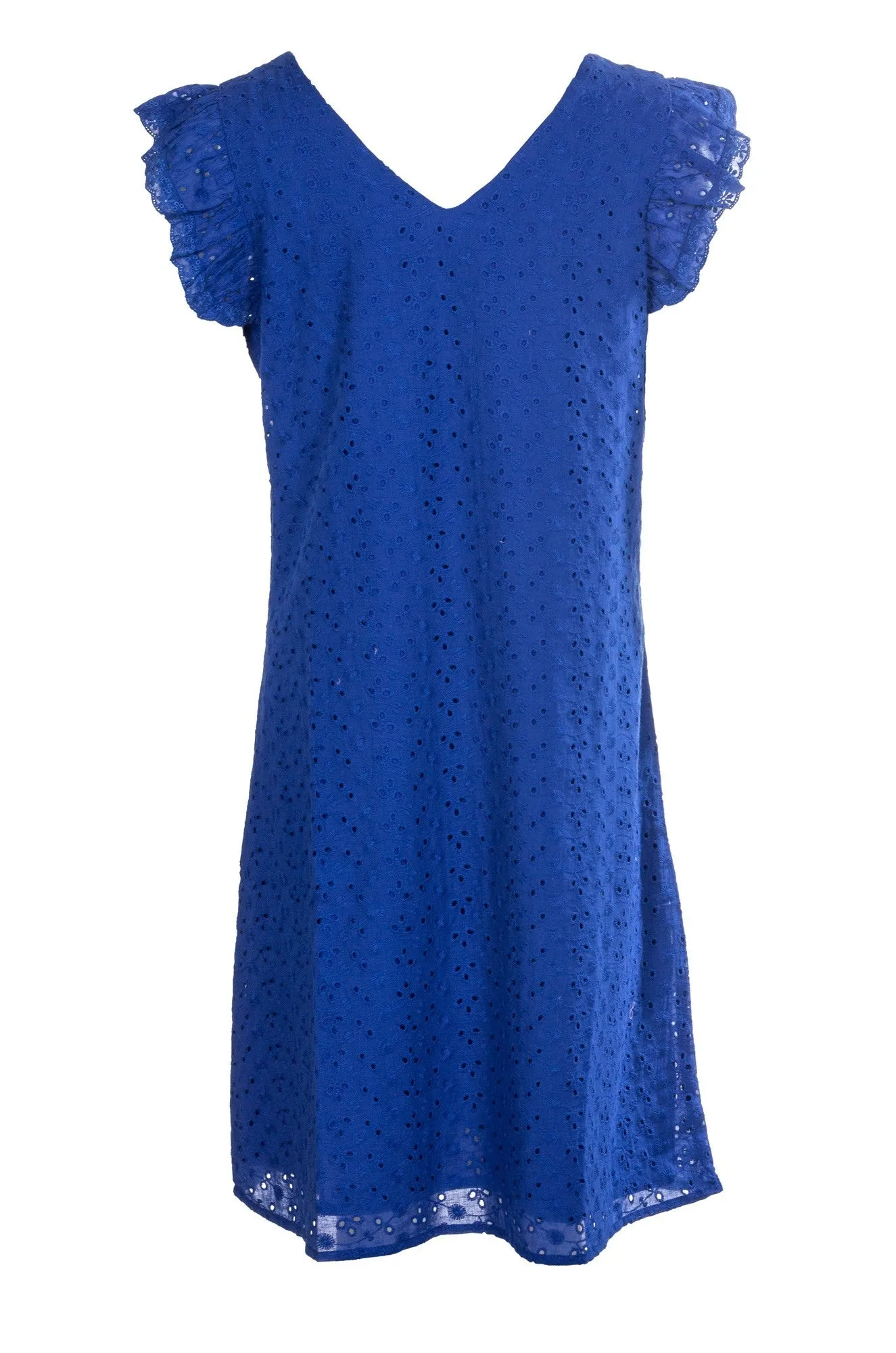 100% Cotton Broderie Anglaise Dress | MED BLUE | 8594A1